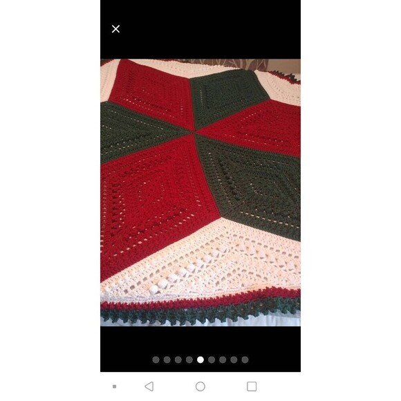 Christmas Geometric Flower Crocheted Forest Green Cranberry White Throw/Blanket - Picture 5 of 7